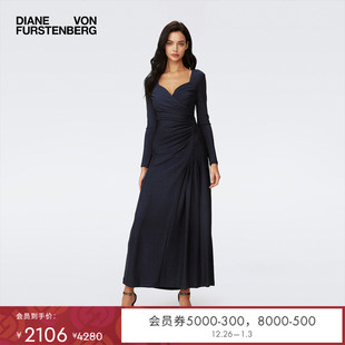 DVF2025新款 优雅金属午夜蓝桃心领长裙礼服裙GL4S008