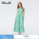 DVF2025秋冬新款 度假绿白棕榈叶腰部挖剪连衣裙DS2T011