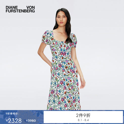 DVF粉白梦幻花海连衣裙