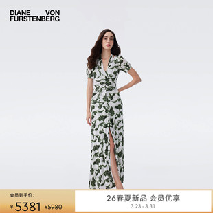 收腰长款 线描花影短袖 DVF2026春夏新款 连衣裙DS1U012 弹力网纱