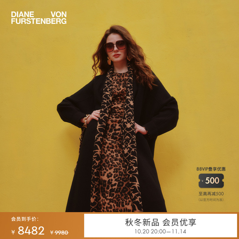[双面穿]DVF2025秋冬新款阿拉伯藤蔓与黑色双面毛呢大衣CL3T002