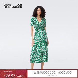 度假茶歇裙植物弹力网纱连衣裙DS1T026 DVF2025新款 双面穿