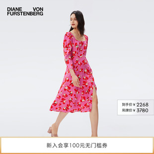 度假法式 连衣裙DL2R004 方领郁金香印花中长款 DVF