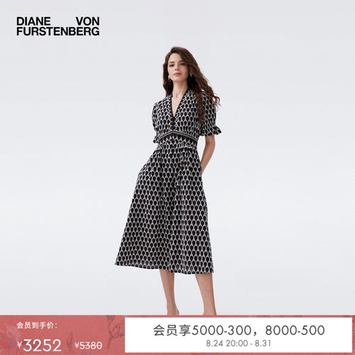 [博主同款]DVF2026春夏新款茶歇裙V领黑白水滴短袖连衣裙DS1U031