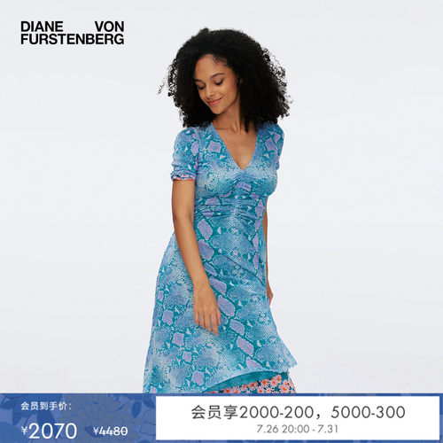 DVF双面印花弹力网纱连衣裙