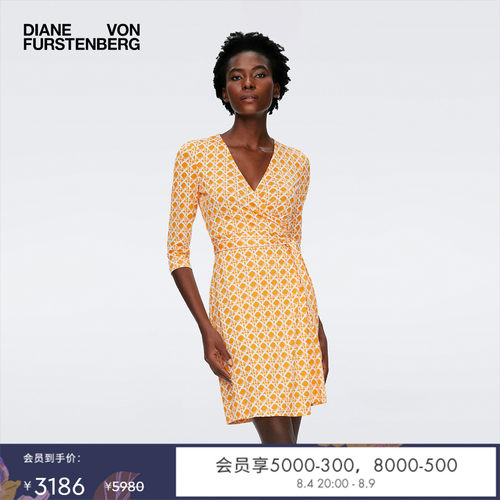 [100%真丝]DVF度假V领七分袖印花裹身连衣裙DW1S019