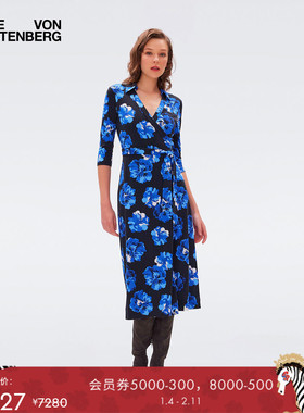 [100%真丝]DVF POLO领七分袖中长款桑蚕丝裹身连衣裙DW3R013