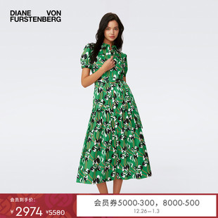 DVF2025新款 绿色度假春日百合花图案连衣裙DS4S020