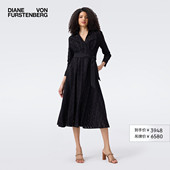 DVF 裙连衣裙DL2T002 曜石黑纯色几何镂空刺绣裹身中长衬衫
