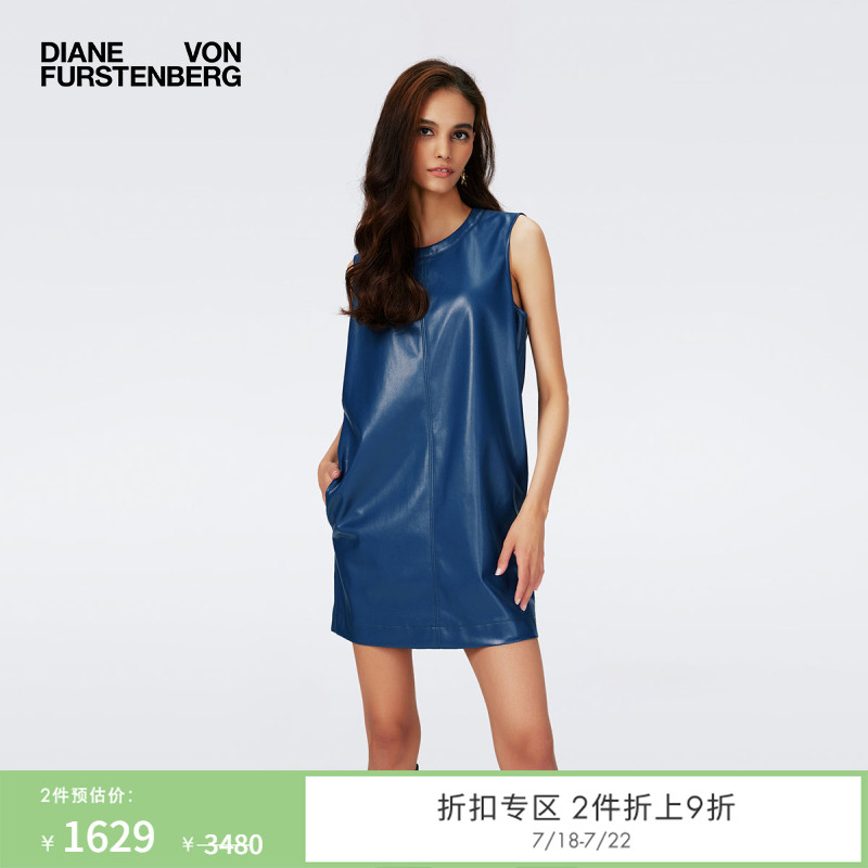 DVF海洋蓝短款无袖连衣裙