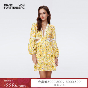DVF太阳花蕾丝拼接度假腰部挖剪连衣裙DL2S024