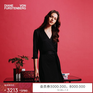 七分袖 DVF 摩登针织中长裹身连衣裙MR49E00 小黑裙