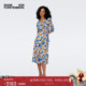 DVF印花长袖 双面穿 度假裹身连衣裙DW1S006