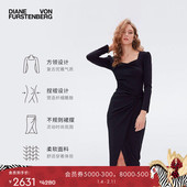 小黑裙 DVF气质曜石黑复古方领轻礼服宴会连衣裙MR64E00