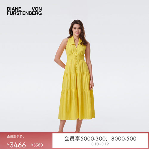 [七夕礼物]DVF2026春夏新款茶歇裙柠檬黄无袖度假风连衣裙DS1U016