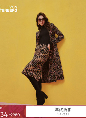 [提花工艺]DVF2025秋冬新款驼色O型几何针织提花铅笔裙KM3T006