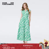 DVF2025秋冬新款 度假绿白棕榈叶腰部挖剪连衣裙DS2T011