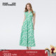DVF2025秋冬新款 度假绿白棕榈叶腰部挖剪连衣裙DS2T011