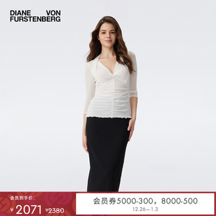 DVF2025新款 打底上衣BL1T010 V领弹力网纱长袖