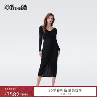 黑金属弹力针织礼服连衣裙DL4T004 DVF2026早春经典 重工金属针织