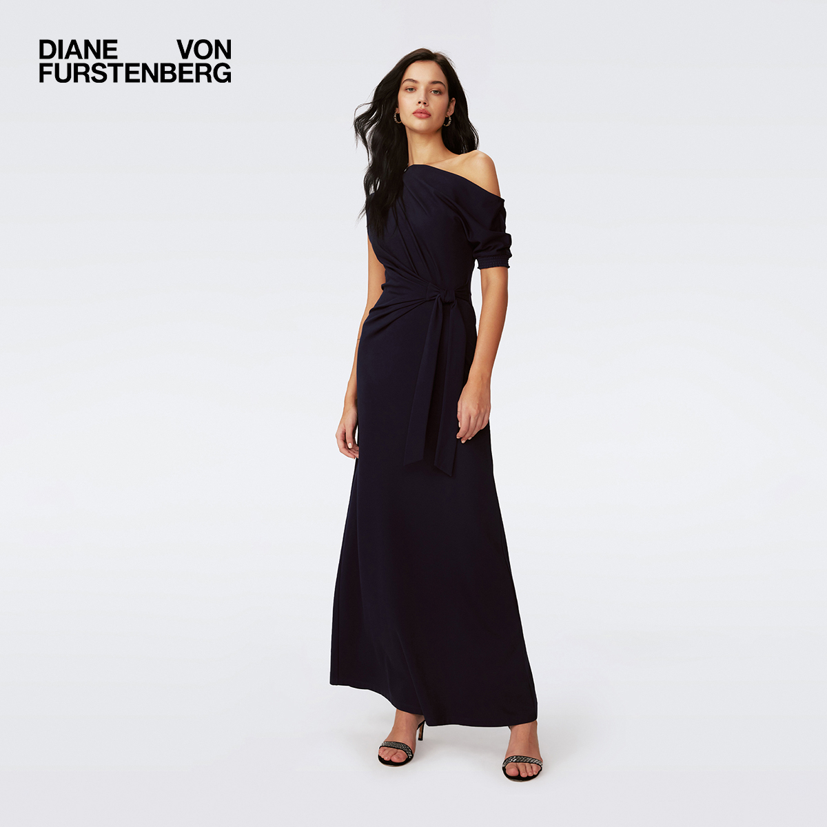 DVF落肩腰部绑带长款连衣裙