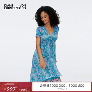 DVF度假蓝色蛇纹印花茶歇连衣裙DS1S006 双面穿