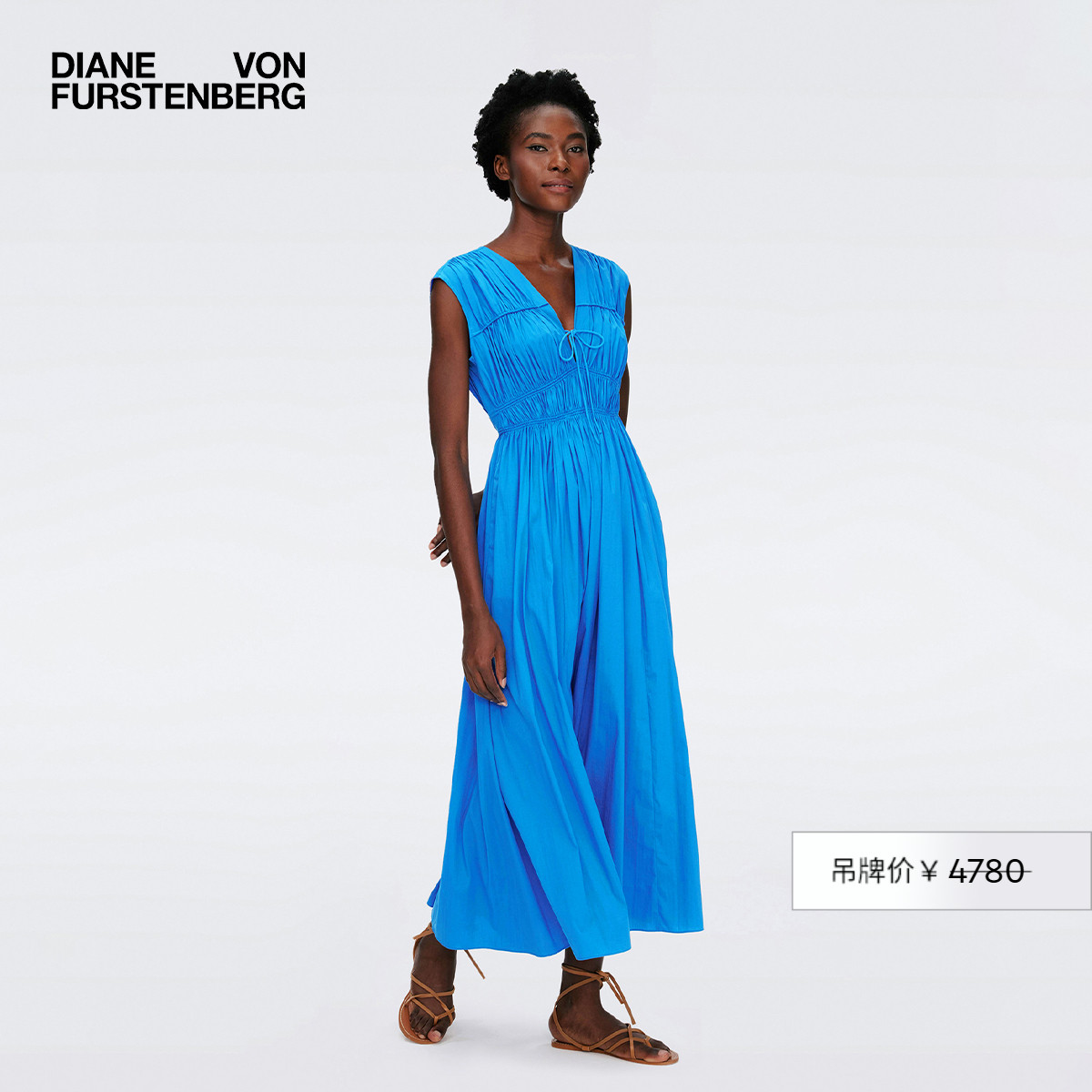 DVF典雅蓝深V领连衣裙