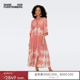 DVF度假V领散摆长款 花卉印花连衣裙DL1S010