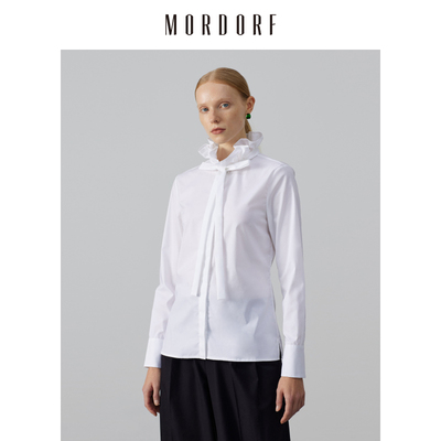 MORDORF荷叶边白衬衫女修身衬衣