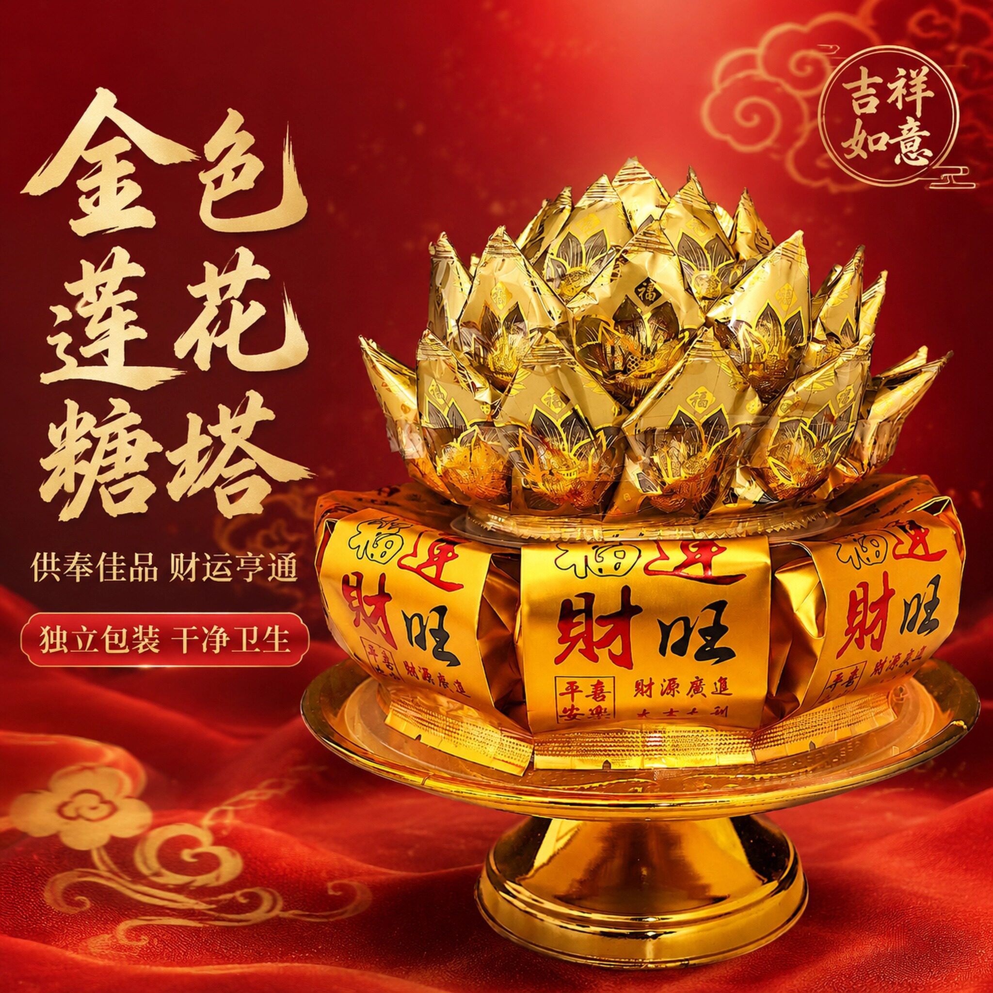 发财莲花糖果塔 闽南潮汕拜月娘初一十五供奉 供佛糖塔