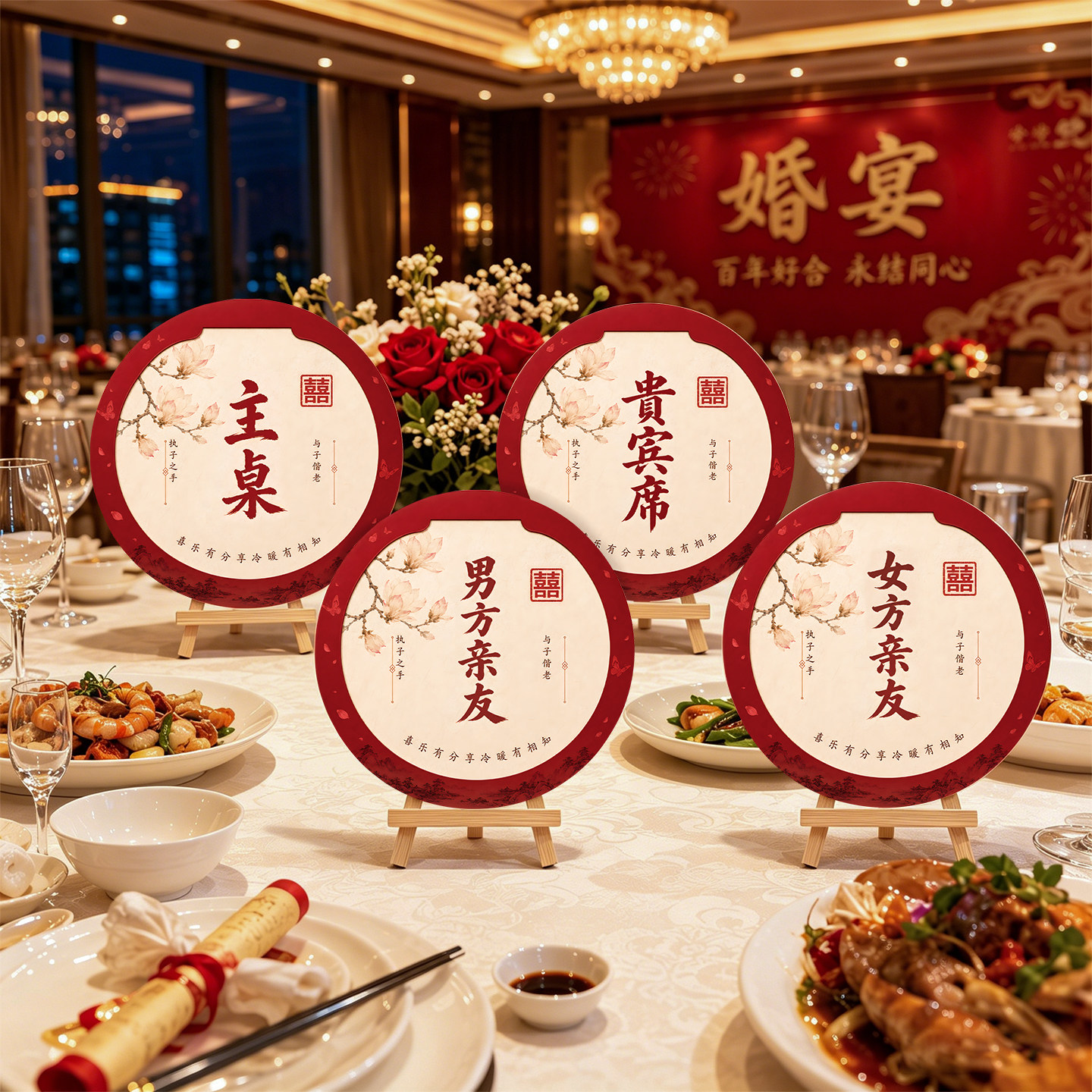 结婚席位卡婚宴桌面摆件布置装饰婚礼签到台迎宾主桌亲友贵宾桌牌