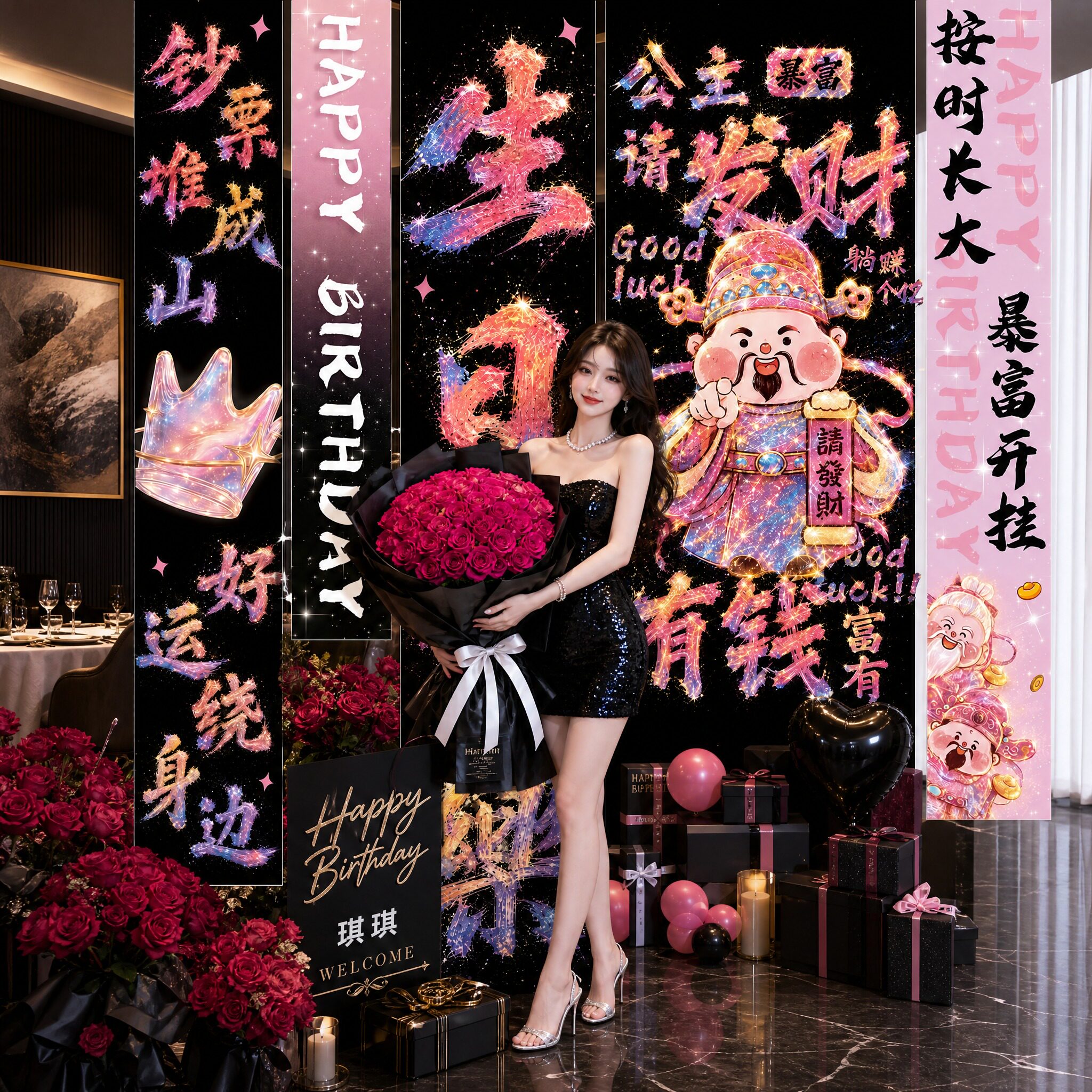 生日派对快乐氛围挂布条幅图片