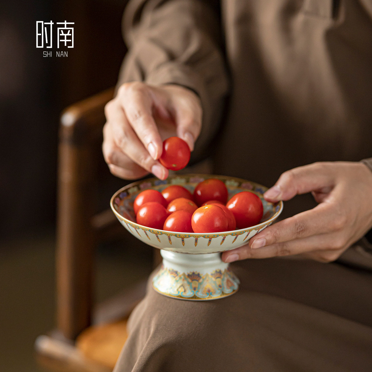 中式高脚水果盘家用茶几