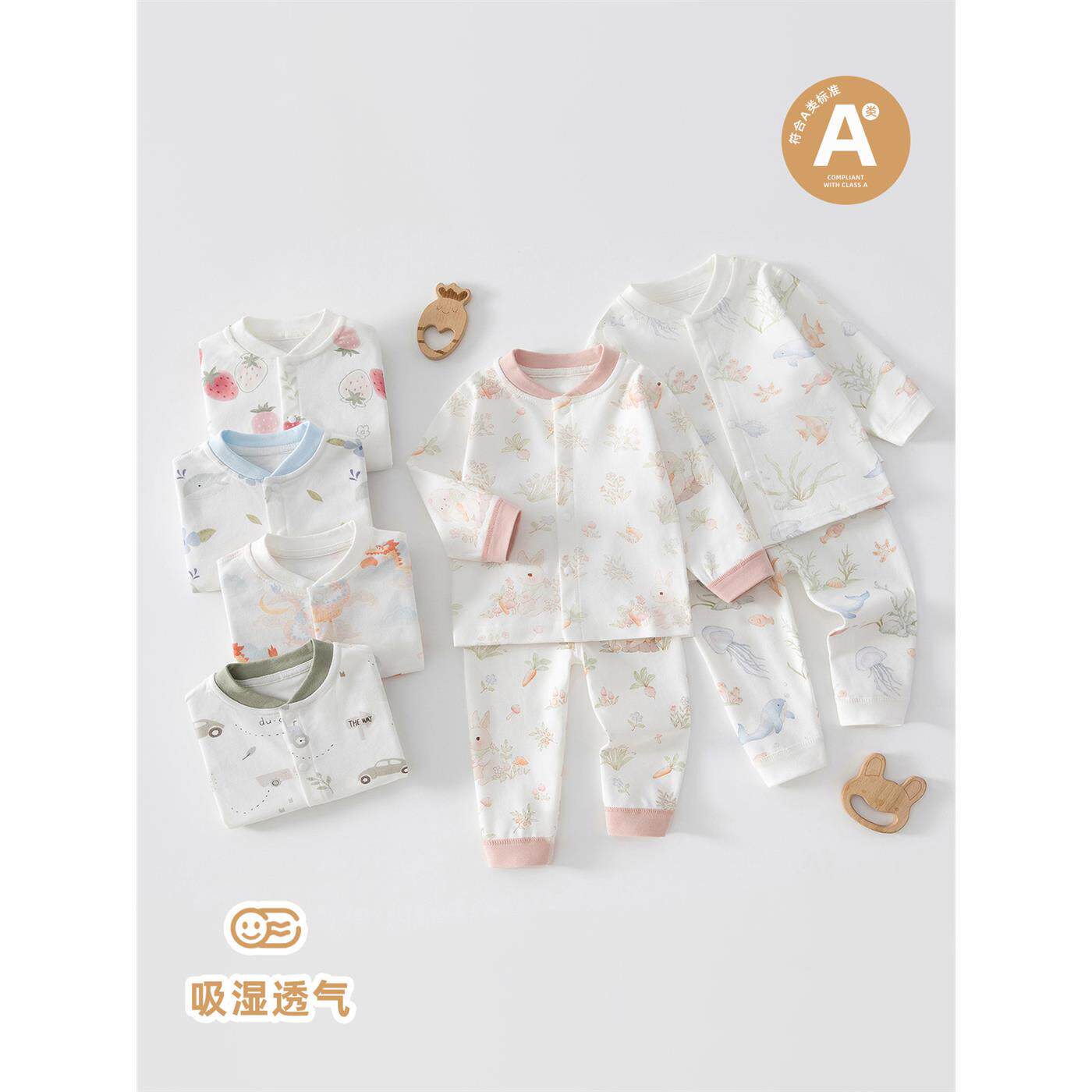 男女童纯棉中开家居服套