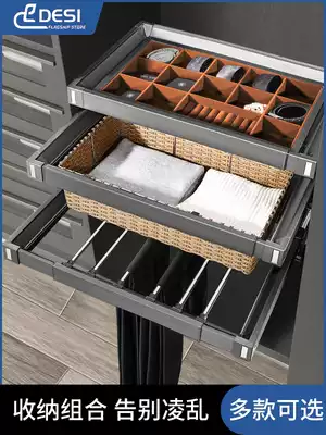 Wardrobe trouser rack telescopic household pull-out multifunctional trouser rack hanging trouser rack Push-pull slide pull basket trouser rack