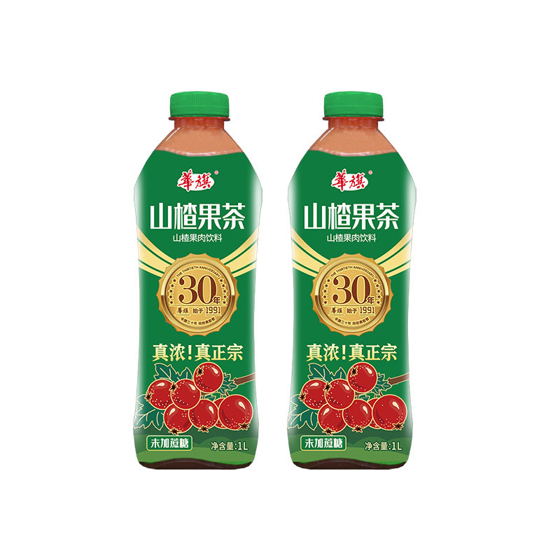 华旗山楂果茶果肉饮料未加蔗糖1L*2瓶 真浓 真正宗 喝华旗 吃得消