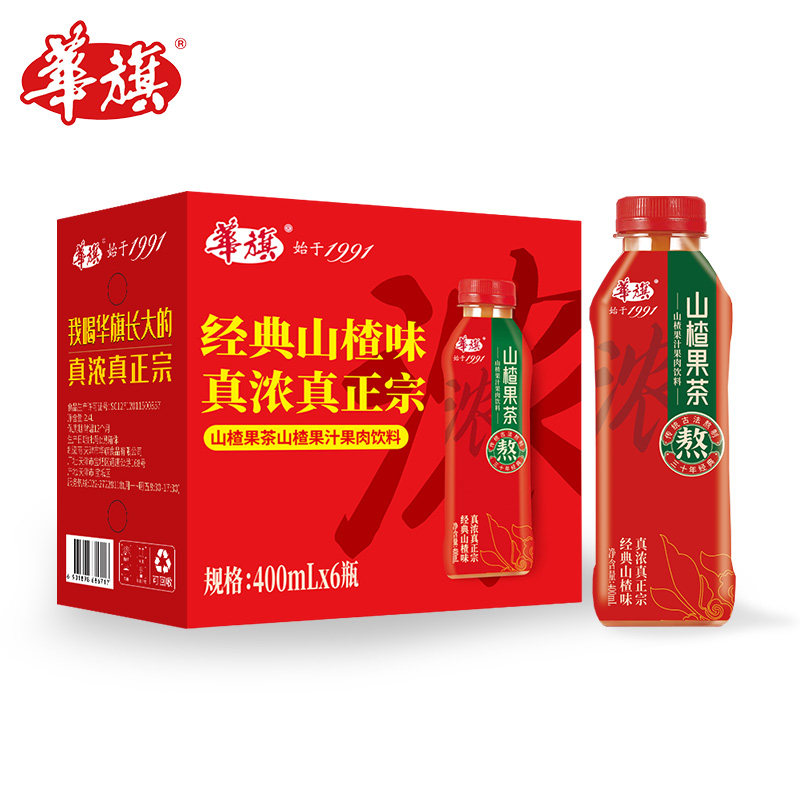 华旗山楂果茶400ml*6瓶 26年5月生产 山楂果汁果肉饮料 经典原味