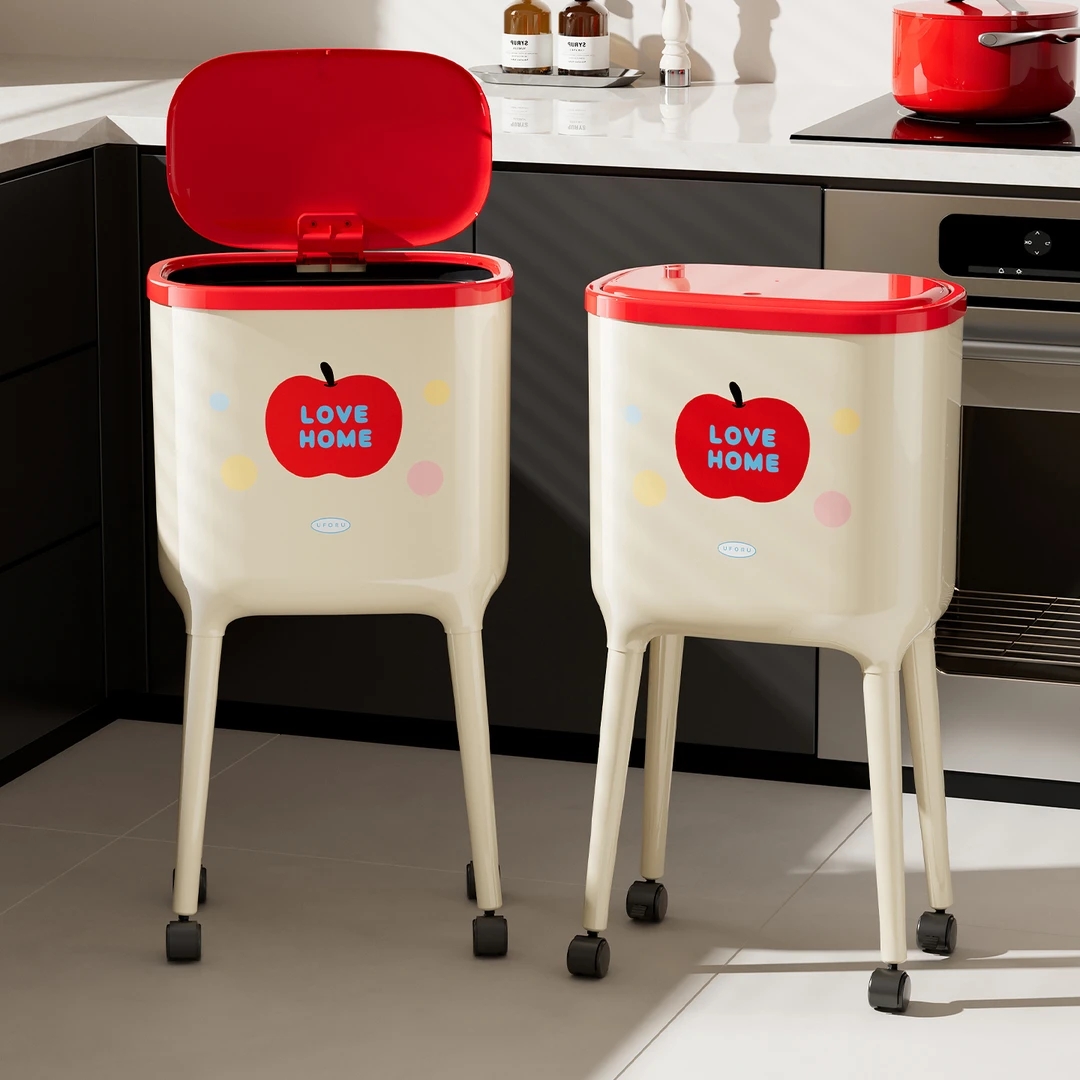 厨房高脚免弯腰带轮大容量垃圾桶