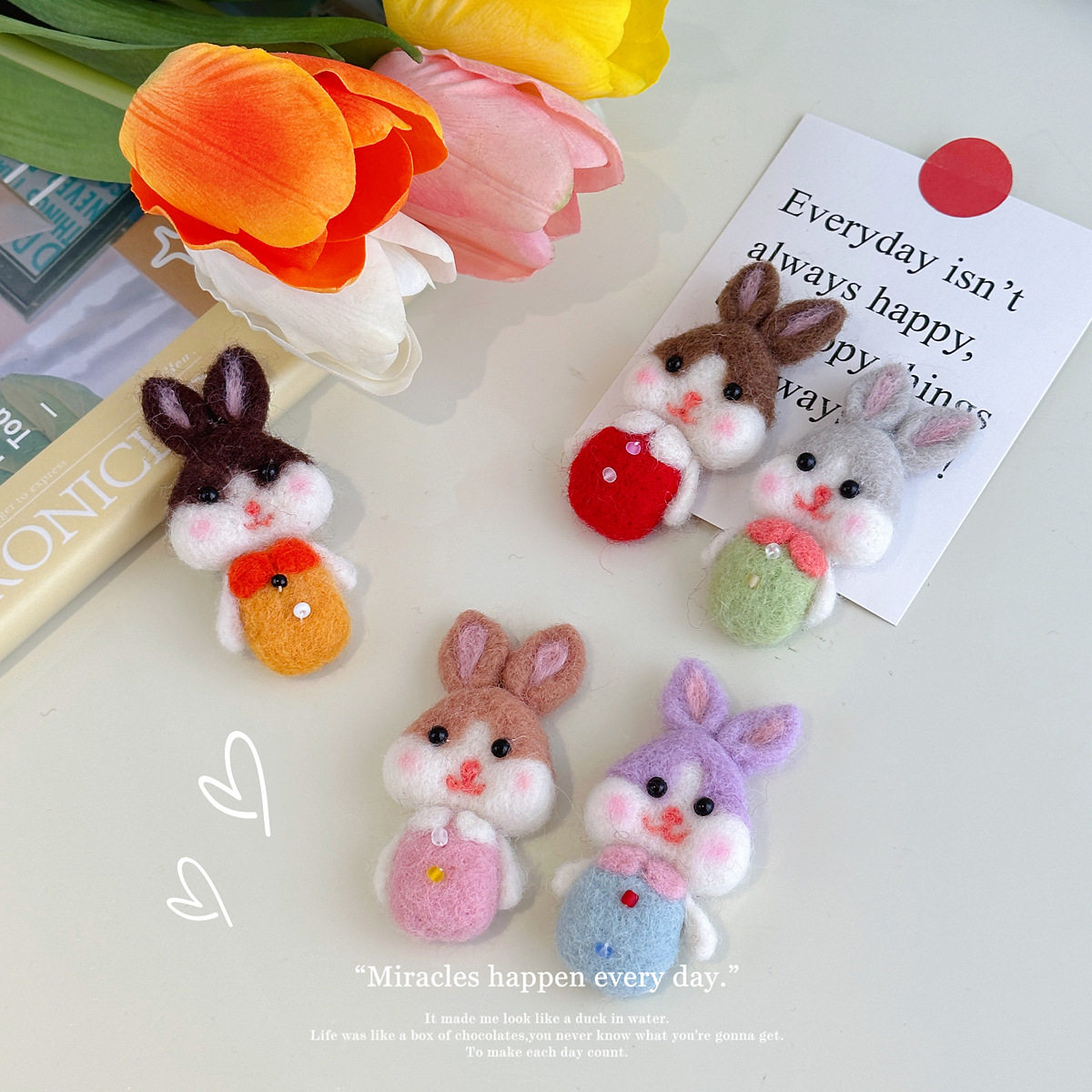 手作羊毛毡可爱小兔子儿童发饰卡通发夹成品小女孩刘海夹配饰