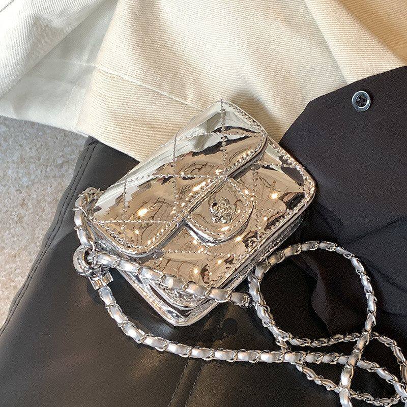 夏季时尚漆皮亮面迷你小包包女2026新款洋气小香风菱格链条斜挎包