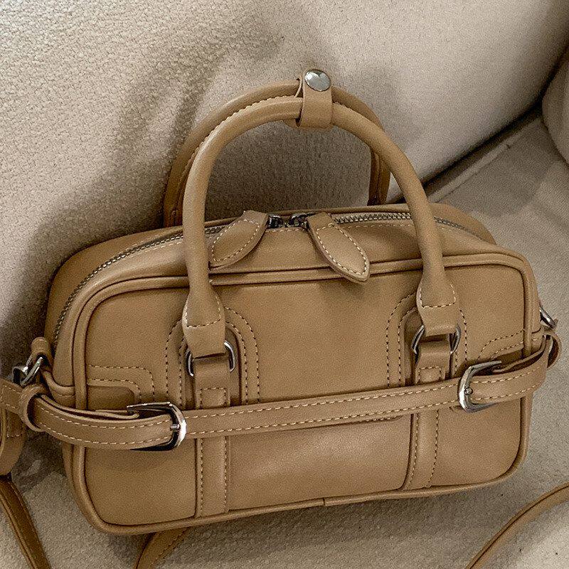 洋气韩版复古手提保龄球包女2026春季新款潮小方包时尚单肩斜挎包