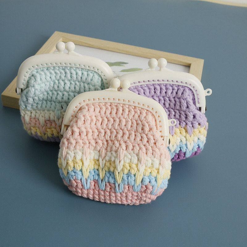 创意手工编织彩虹配色口金包 毛线钩织手拿零钱袋 甜美手作卡包,箱包皮具/热销女包/男包,编织包,淘宝优惠券,粉丝福利购,淘宝优惠卷