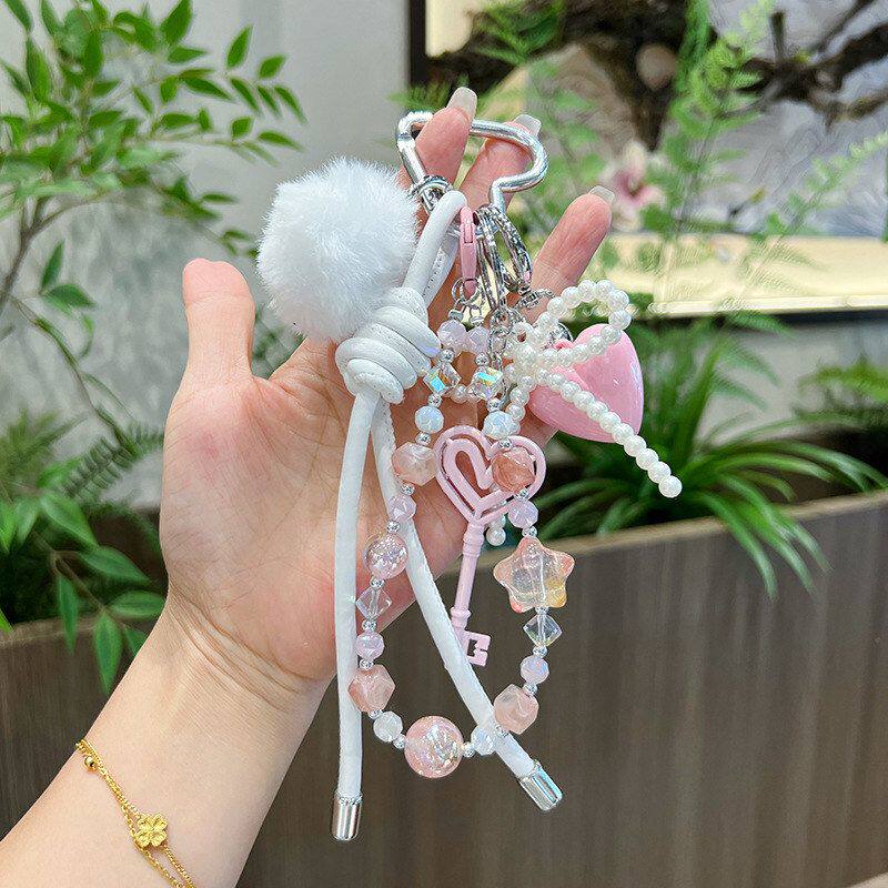 ins风新款小众个性皮革蝴蝶结箱包挂件糖果色系韩版挂绳钥匙扣链