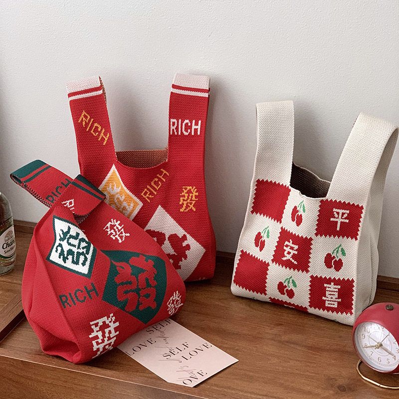 针织包包新年款红色喜庆小众个性