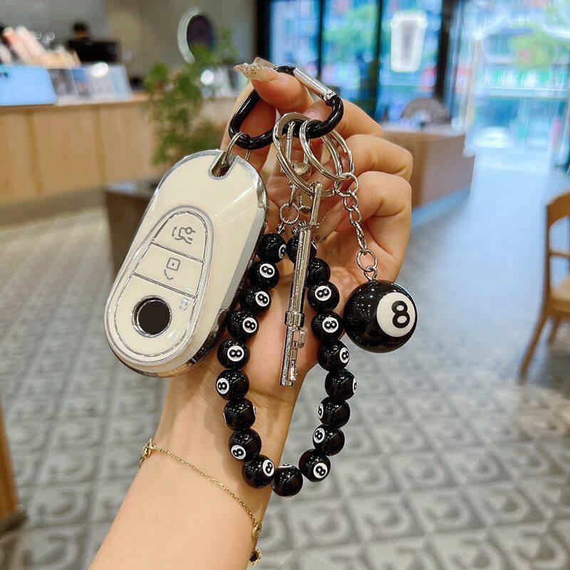 个性台球黑8珠串钥匙挂件编织樱桃创意汽车钥匙扣 简约包包装挂饰