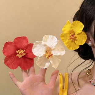 海岛多巴胺彩色扶桑花发夹女海边出游度假风拍照头饰海边配饰