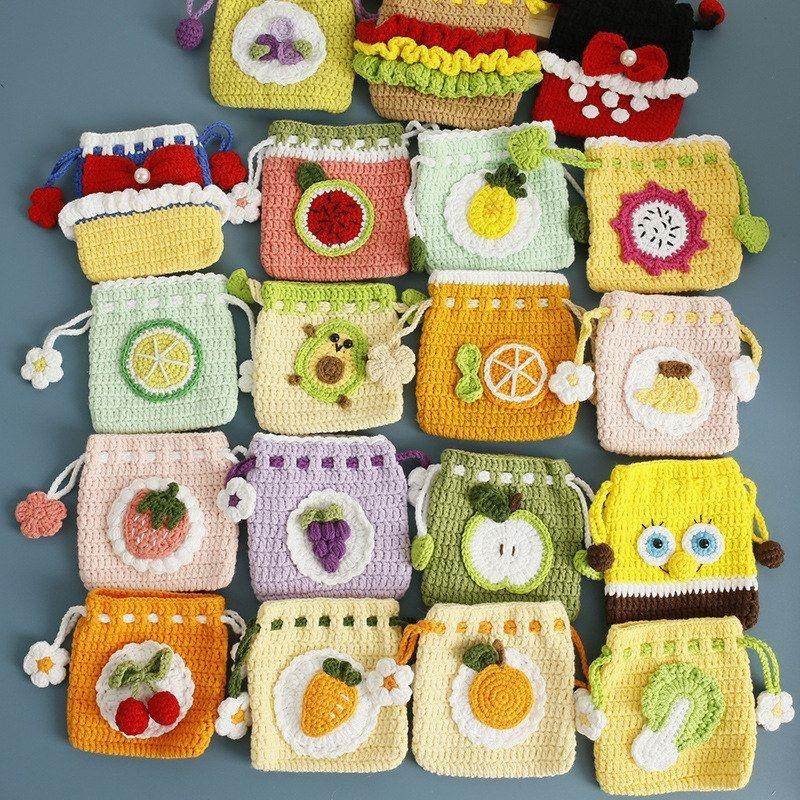 新款手工编织水果图案束口零钱袋 毛线钩织零钱包 特价耳机袋成品,箱包皮具/热销女包/男包,编织包,淘宝优惠券,粉丝福利购,淘宝优惠卷