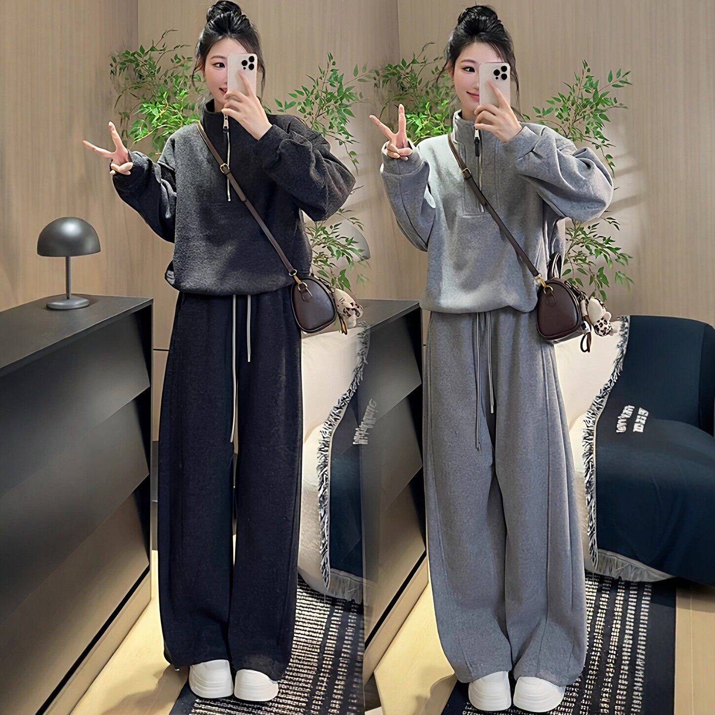 韩系高级感运动服套装女春秋宽松显瘦时尚纯棉卫衣休闲两件套跑步