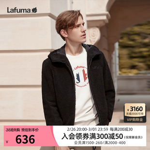 LAFUMA乐飞叶秋冬仿羊羔绒宽松加厚保暖抓绒衣男宽松休闲连帽外套