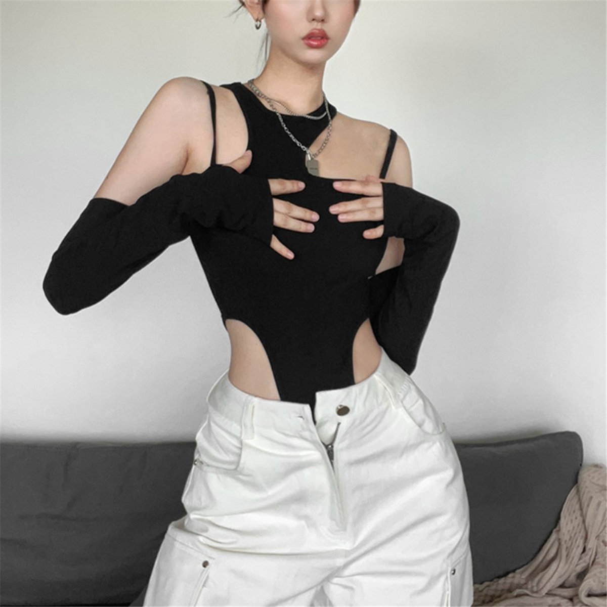 欧美辣妹穿搭解构风打底